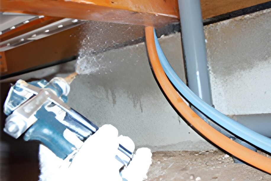 床下にもぐって木部・土壌に薬剤散布を行います。(1)｜住ケン岐阜